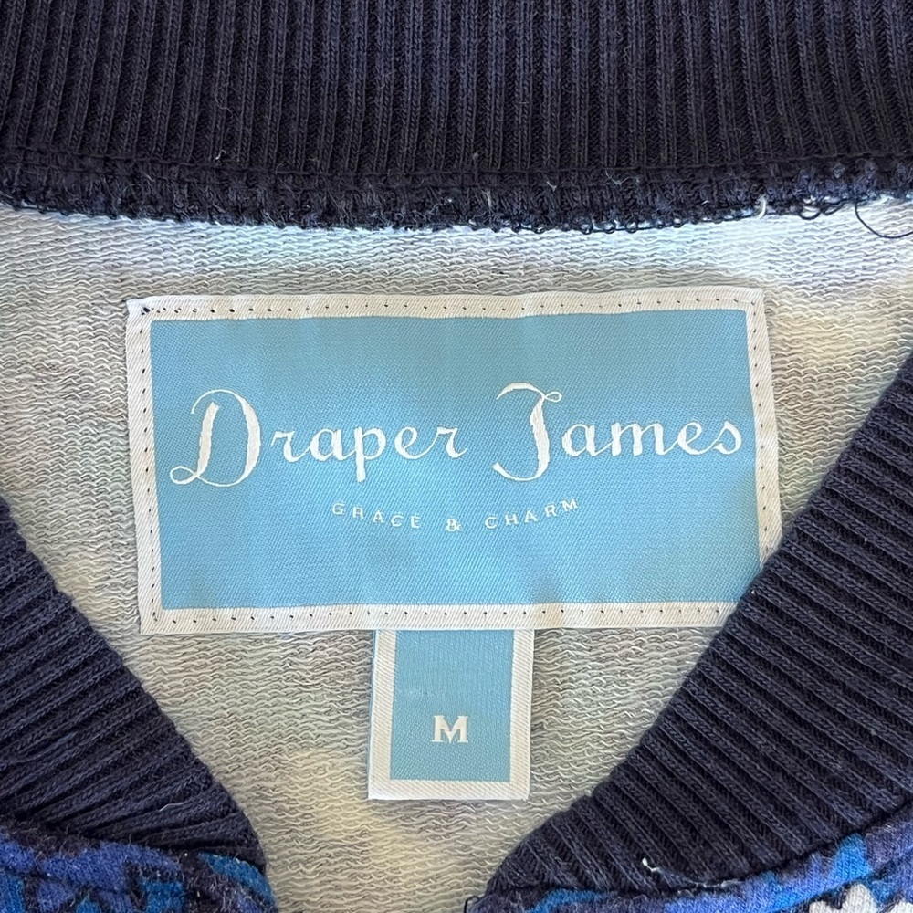 Draper James Floral Bomber Jacket Blue White Zip Preppy Cotton Modal Size M - Picture 11 of 15